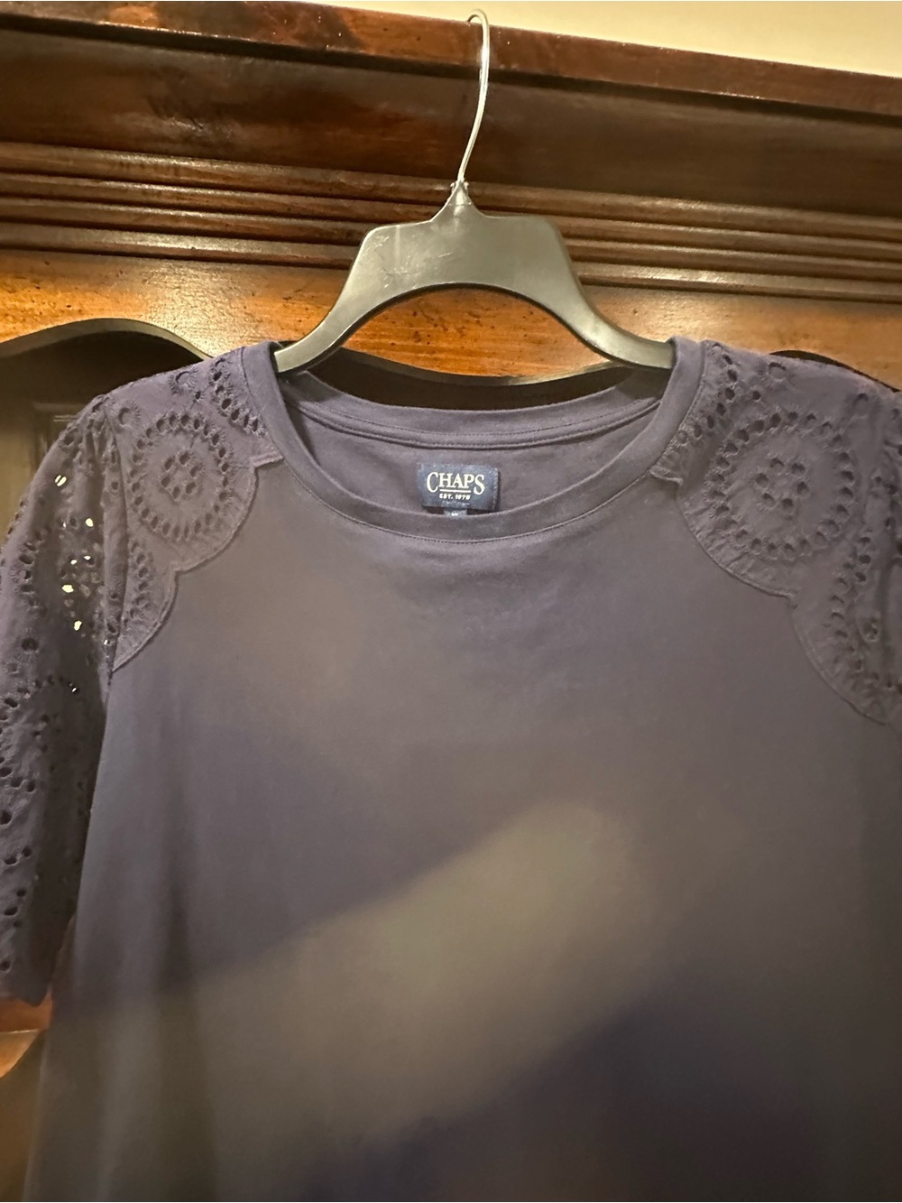 Chaps Navy Eyelet Shoulder Short Sleeve Tee